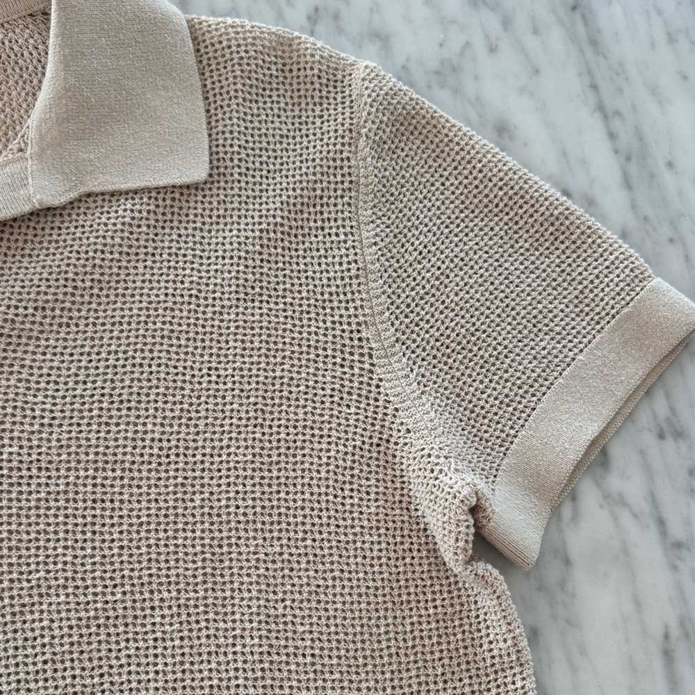 GAP Men's Beige Crochet Polo Shirt. XS - Picture 3 of 4